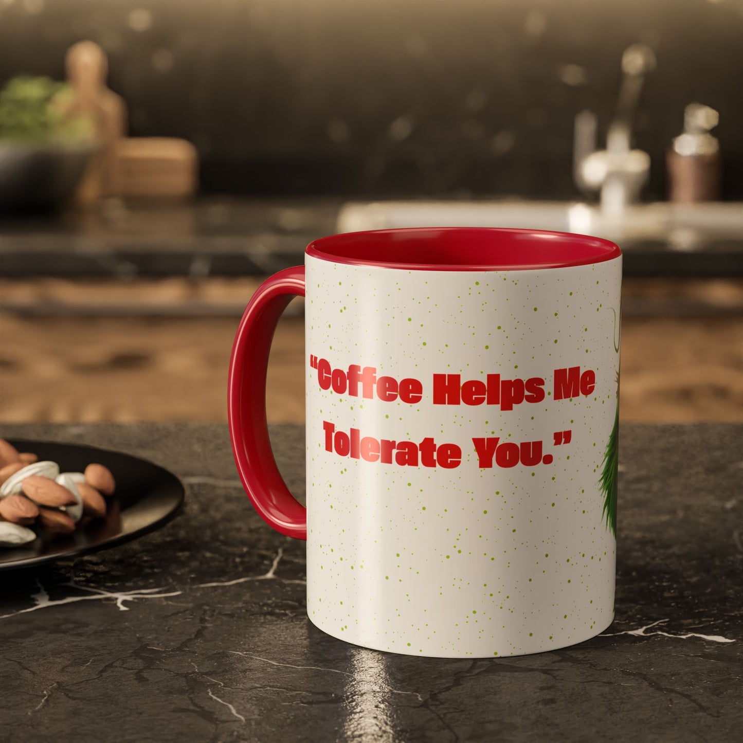 Grumpy Green Character Mug — Funny Holiday Coffee Cup (11oz/15oz)