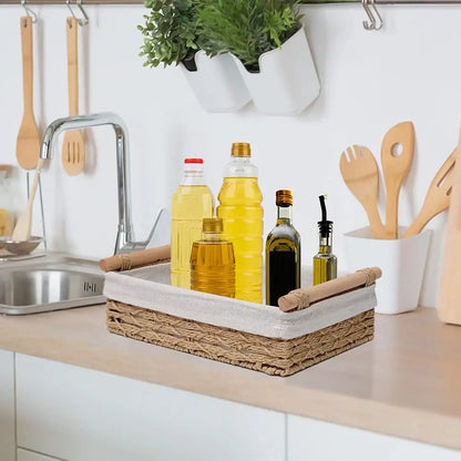 Hand woven Rattan Storage Basket With Cotton Lining 2Pcs