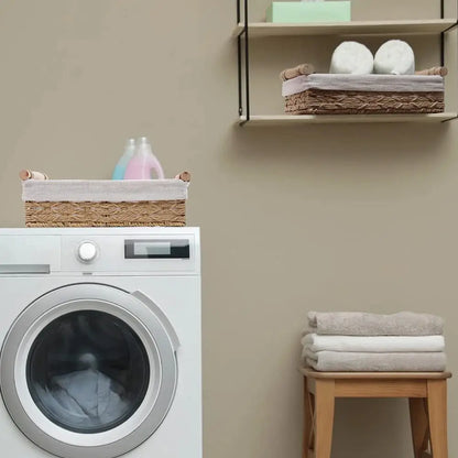 Hand woven Rattan Storage Basket With Cotton Lining 2Pcs