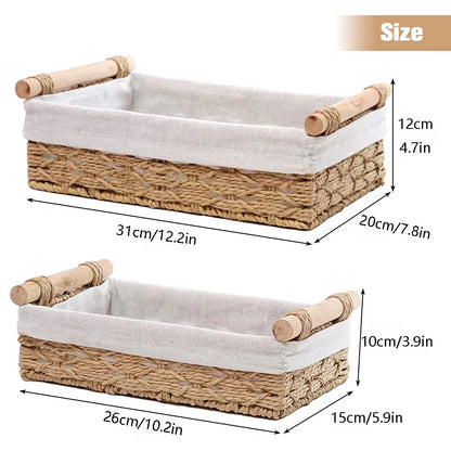 Hand woven Rattan Storage Basket With Cotton Lining 2Pcs